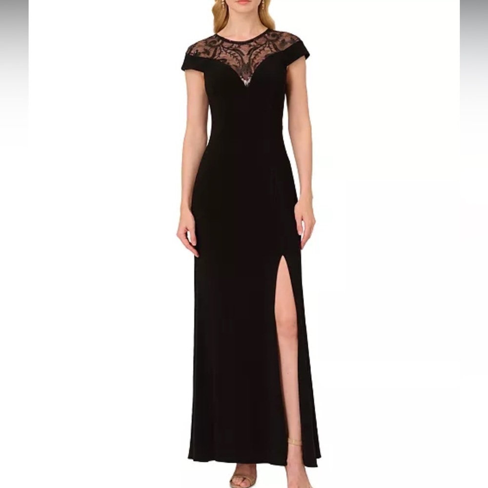 Adrianna Papell Navy Sequin Jersey Dress